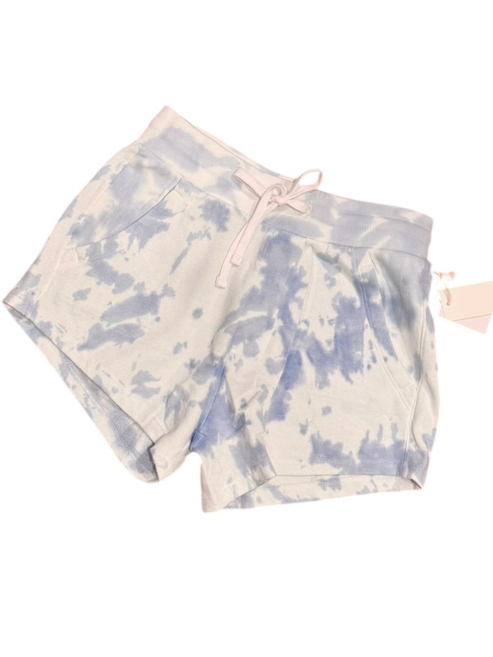 NWT Reflex Super Soft Light Blue and Cream Tie-Dye Knit Shorts - Size Mefium - Picture 4 of 4